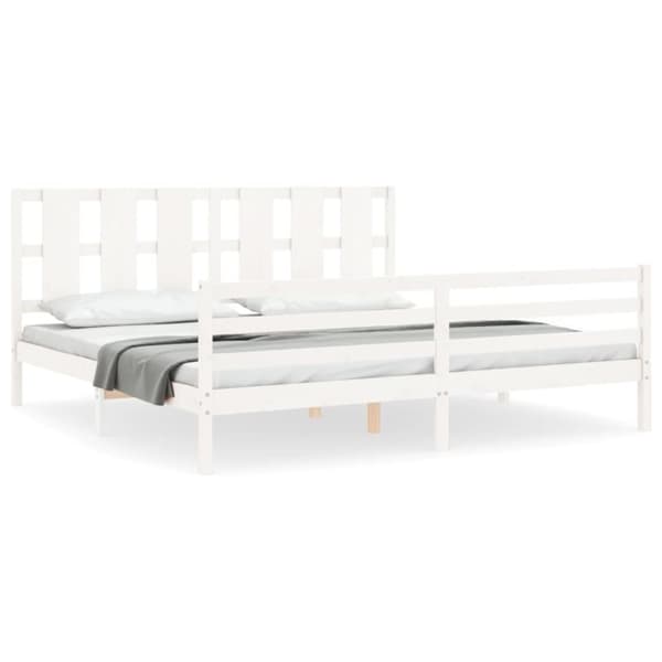 vidaXL sengeramme med sengegavl 200x200 cm massivt træ hvid - Senge & sengeramme