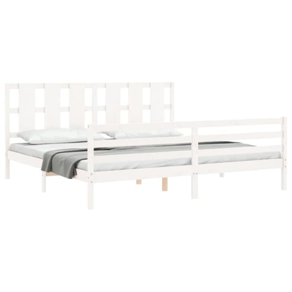 vidaXL sengeramme med sengegavl 200x200 cm massivt træ hvid -  Senge & sengeramme