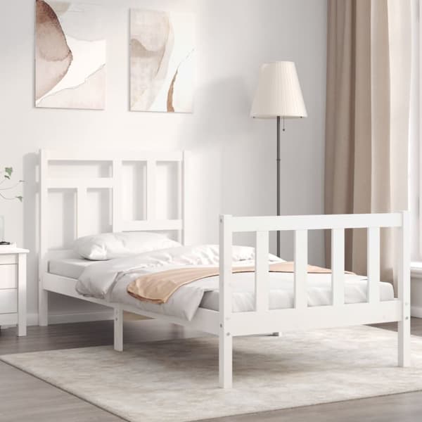 vidaXL sengeramme med sengegavl 90x200 cm massivt træ hvid -  Senge & sengeramme