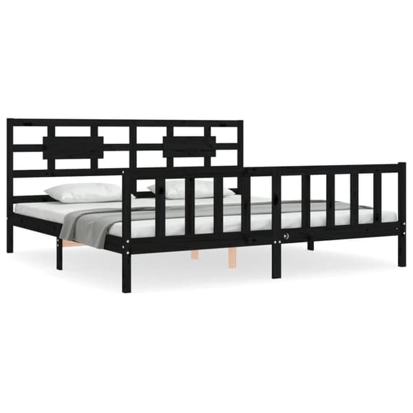 vidaXL sengeramme med sengegavl 200x200 cm massivt træ sort - Senge & sengeramme