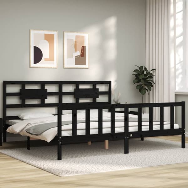 vidaXL sengeramme med sengegavl 200x200 cm massivt træ sort - Senge & sengeramme