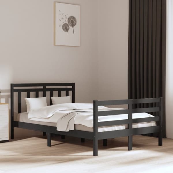 vidaXL sengeramme 135x190 cm Double massivt fyrretræ grå -  Senge & sengeramme