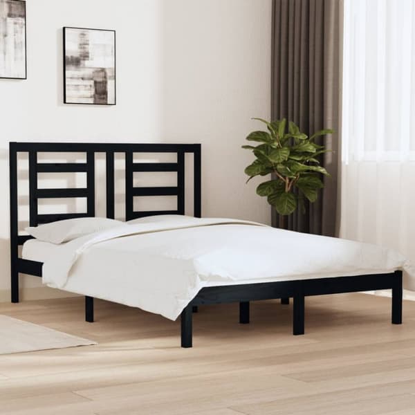 vidaXL sengeramme 140x190 cm massivt fyrretræ sort -  Senge & sengeramme