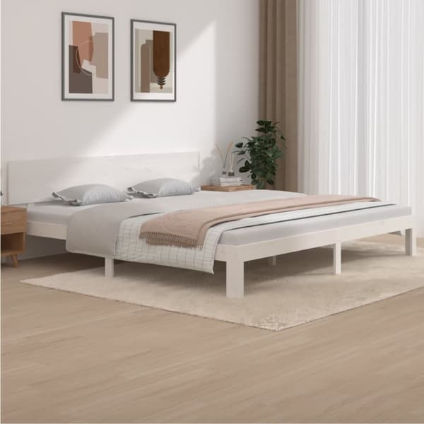 vidaXL sengeramme 200x200 cm massivt fyrretræ hvid -  Senge & sengeramme