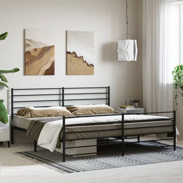 vidaXL sengeramme med sengegavl og fodgærde 180x200 cm metal sort -  Senge & sengeramme