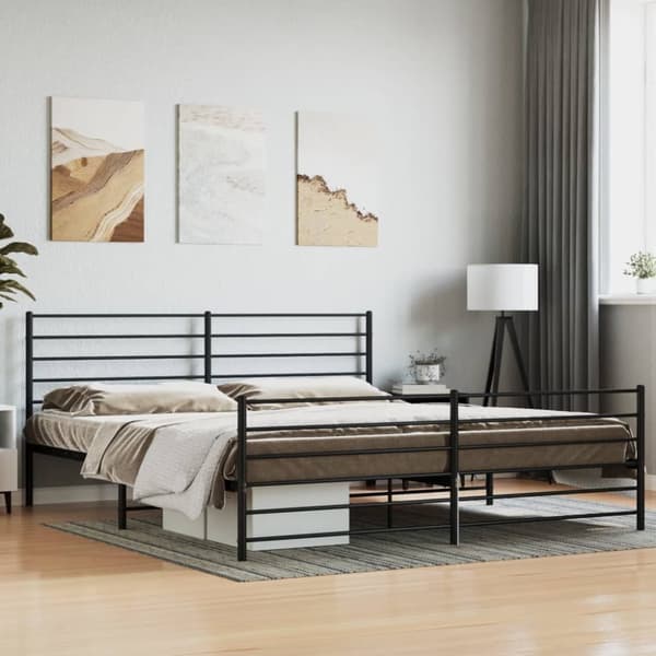 vidaXL sengeramme med sengegavl og fodgærde 180x200 cm metal sort -  Senge & sengeramme