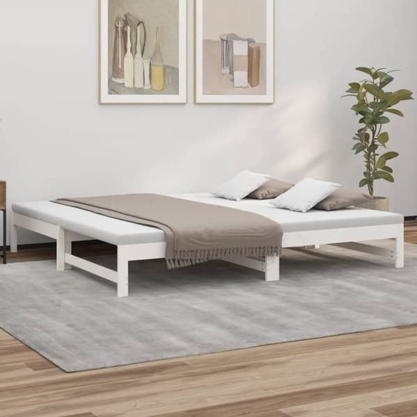 vidaXL Sohvasänky ulosvedettävä valkoinen 2x (90x200) cm täysi mänty - Sängyt & sängynrungot