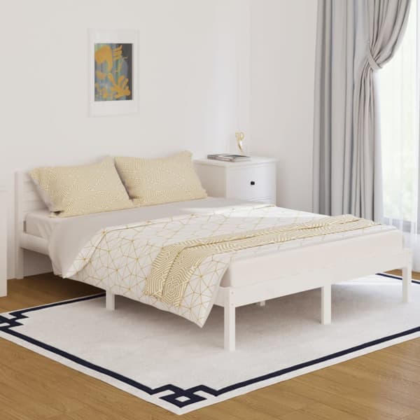 vidaXL Sängram massiv furu 140x200 cm vit -  Sängar & sängramar