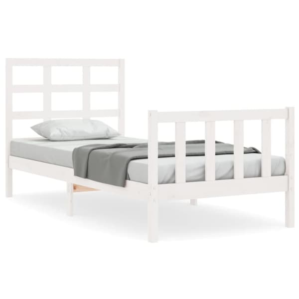 vidaXL Sängram med sänggavel vit 90x190 cm massivt trä - Sängar & sängramar