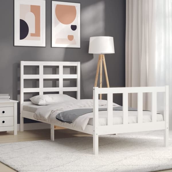 vidaXL Sängram med sänggavel vit 90x190 cm massivt trä - Sängar & sängramar