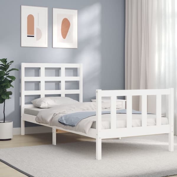 vidaXL Sängram med sänggavel vit 90x190 cm massivt trä - Sängar & sängramar