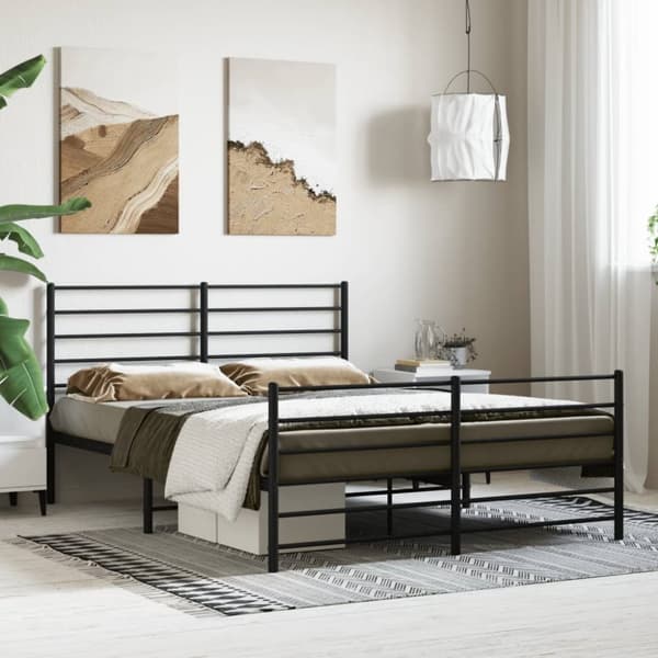 vidaXL sengeramme med sengegavl og fodgærde 120x200 cm metal sort - Senge & sengeramme
