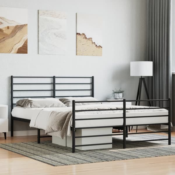 vidaXL sengeramme med sengegavl og fodgærde 120x200 cm metal sort - Senge & sengeramme