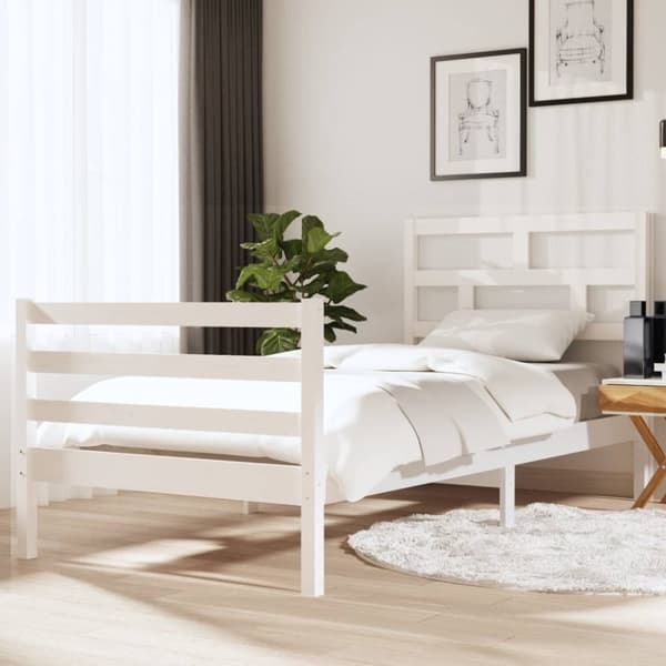 vidaXL Sängynrunko valkoinen 90x190 cm Single täysi puu - Sängyt & sängynrungot