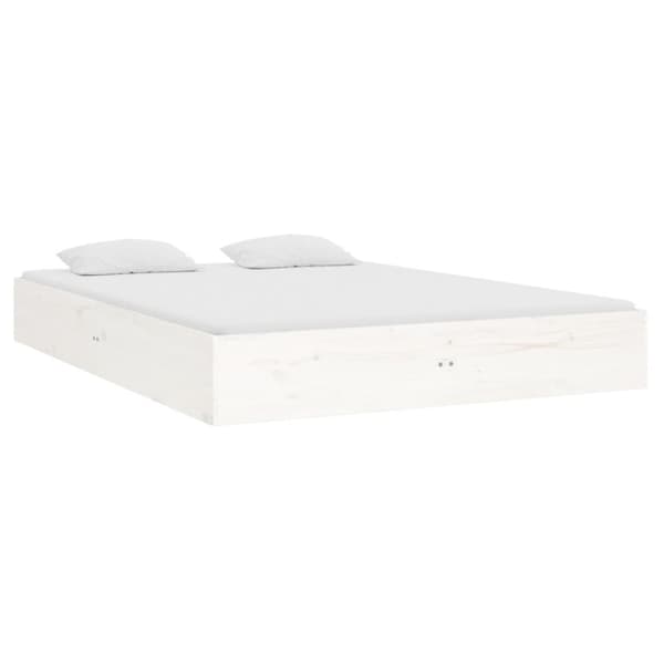 vidaXL sengeramme 135x190 cm dobbelt massivt fyrretræ hvid -  Senge & sengeramme