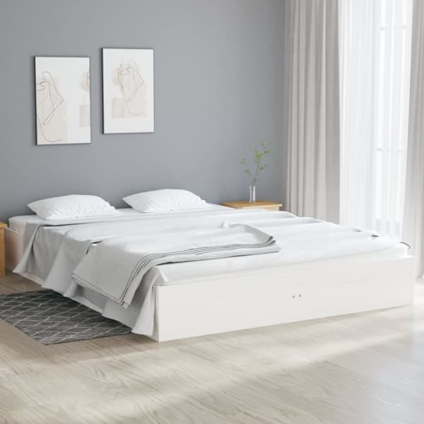 vidaXL sengeramme 135x190 cm dobbelt massivt fyrretræ hvid -  Senge & sengeramme