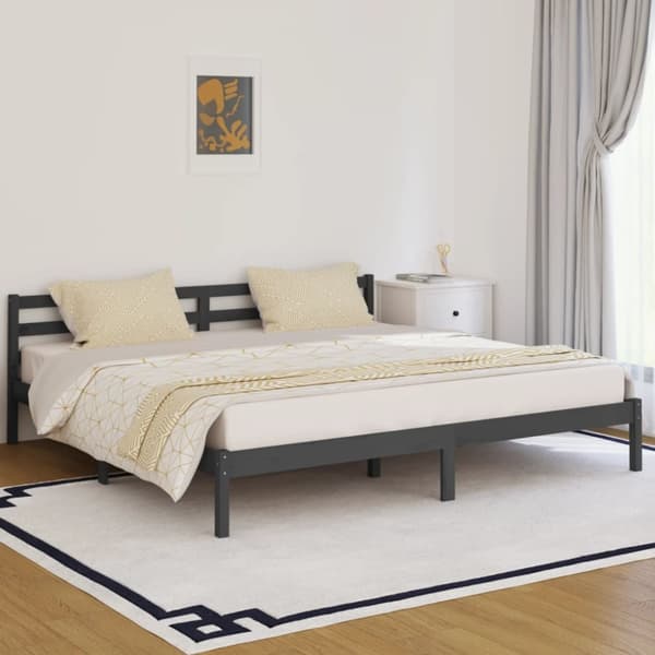 vidaXL sengeramme 200x200 cm massivt fyrretræ grå - Senge & sengeramme