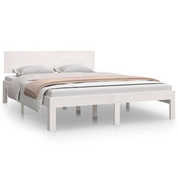 vidaXL Sängynrunko valkoinen täysi mänty 135x190 cm Double - Sängyt & sängynrungot