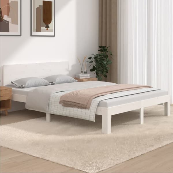 vidaXL Sängynrunko valkoinen täysi mänty 135x190 cm Double - Sängyt & sängynrungot