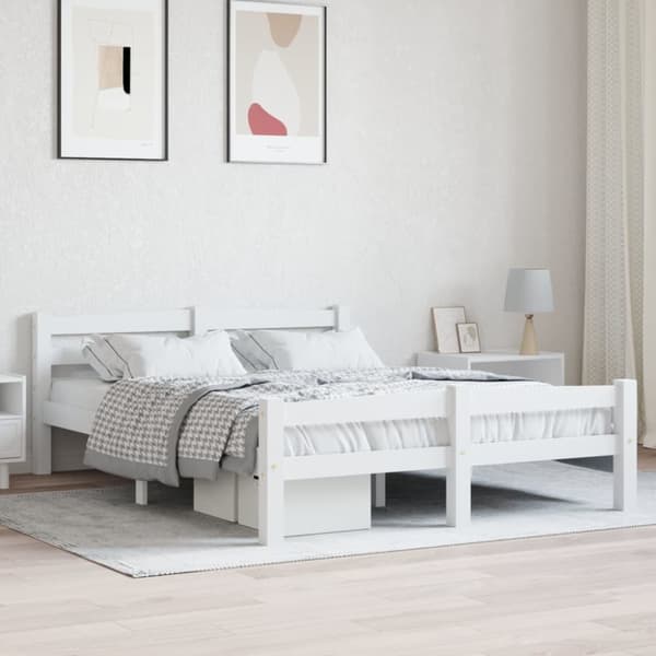 vidaXL sengestel 140x200 cm massivt fyrretræ hvid -  Senge & sengeramme