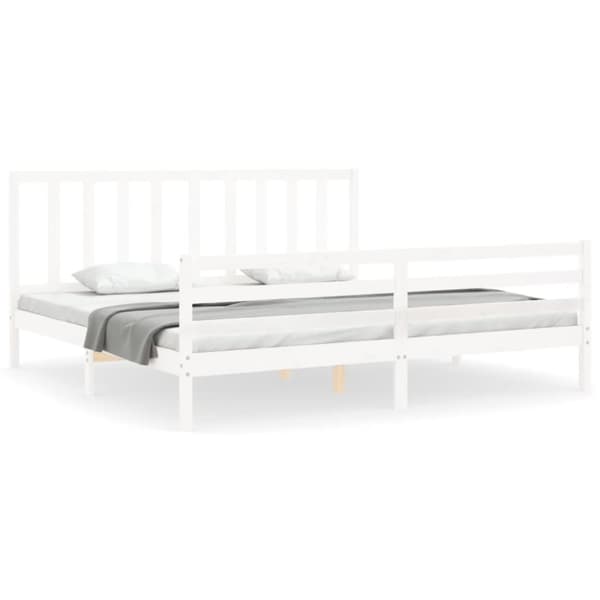 vidaXL sengeramme med sengegavl 200x200 cm massivt træ hvid -  Senge & sengeramme