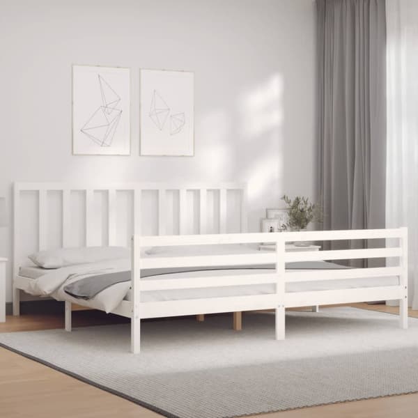 vidaXL sengeramme med sengegavl 200x200 cm massivt træ hvid - Senge & sengeramme
