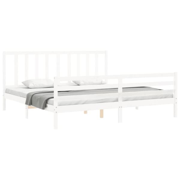 vidaXL sengeramme med sengegavl 200x200 cm massivt træ hvid - Senge & sengeramme