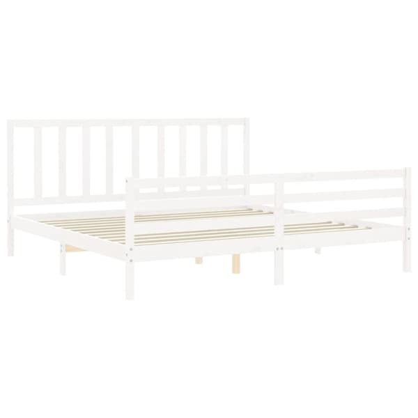 vidaXL sengeramme med sengegavl 200x200 cm massivt træ hvid - Senge & sengeramme