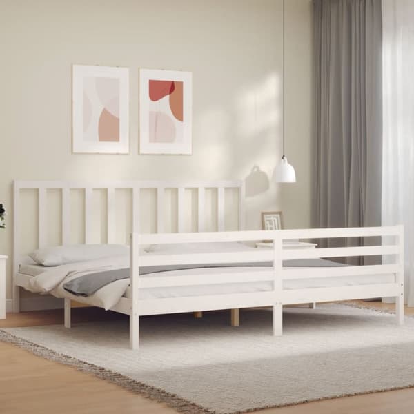vidaXL sengeramme med sengegavl 200x200 cm massivt træ hvid - Senge & sengeramme