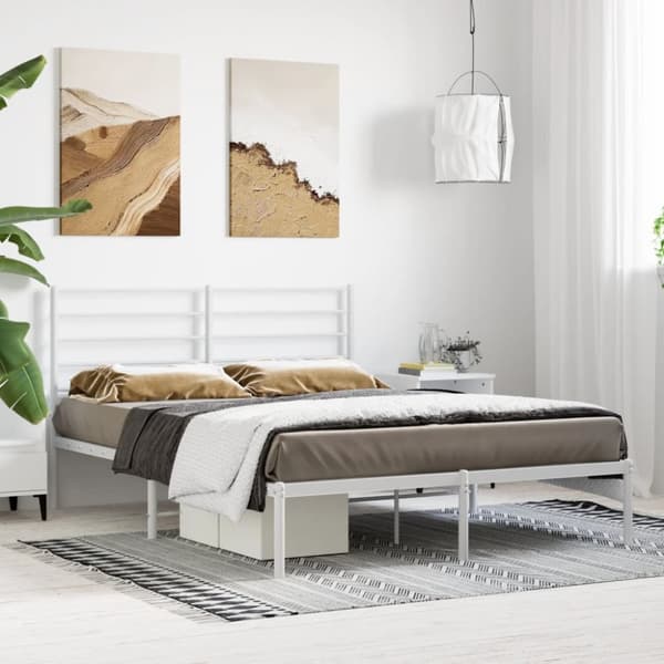 vidaXL sengeramme med sengegavl 140x190 cm metal hvid - Senge & sengeramme