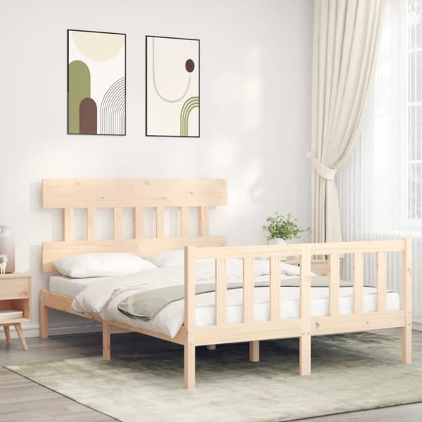 vidaXL Sängynrunko päädyllä 120x200 cm täysi puu - Sängyt & sängynrungot