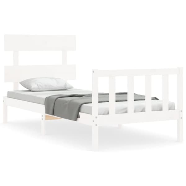 vidaXL sengeramme med sengegavl 90x200 cm massivt træ hvid - Senge & sengeramme