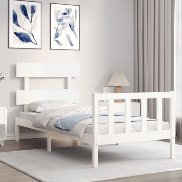 vidaXL sengeramme med sengegavl 90x200 cm massivt træ hvid - Senge & sengeramme