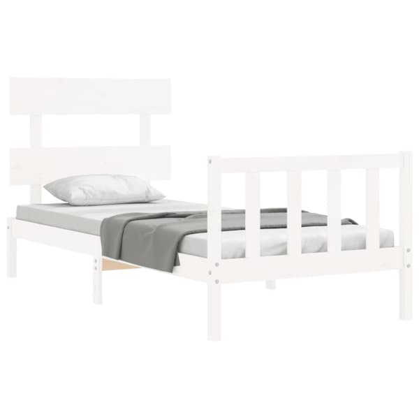 vidaXL sengeramme med sengegavl 90x200 cm massivt træ hvid - Senge & sengeramme