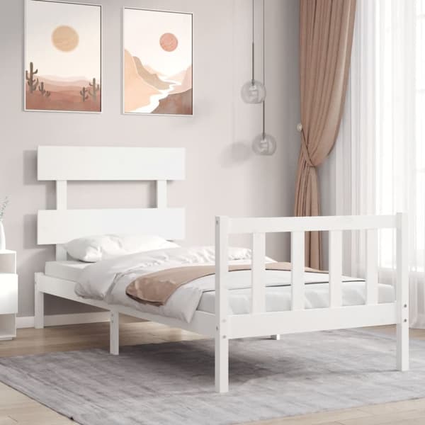 vidaXL sengeramme med sengegavl 90x200 cm massivt træ hvid -  Senge & sengeramme