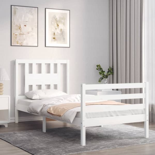 vidaXL Sängynrunko päädyllä valkoinen 90x200 cm täysi puu -  Sängyt & sängynrungot