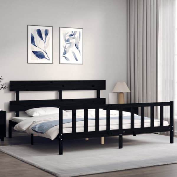 vidaXL Sängynrunko päädyllä musta 200x200 cm täysi puu - Sängyt & sängynrungot