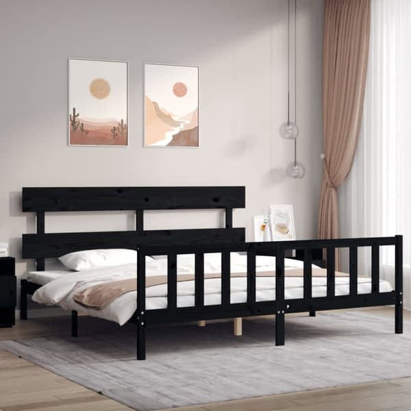 vidaXL Sängynrunko päädyllä musta 200x200 cm täysi puu - Sängyt & sängynrungot