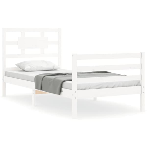 vidaXL sengeramme med sengegavl 90x200 cm massivt træ hvid -  Senge & sengeramme