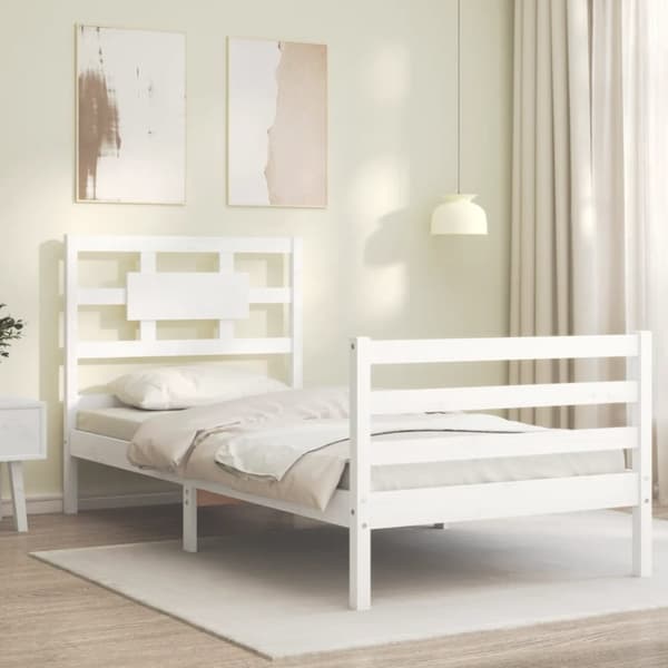 vidaXL sengeramme med sengegavl 90x200 cm massivt træ hvid -  Senge & sengeramme