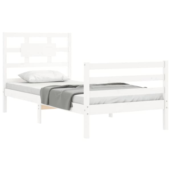 vidaXL sengeramme med sengegavl 90x200 cm massivt træ hvid -  Senge & sengeramme