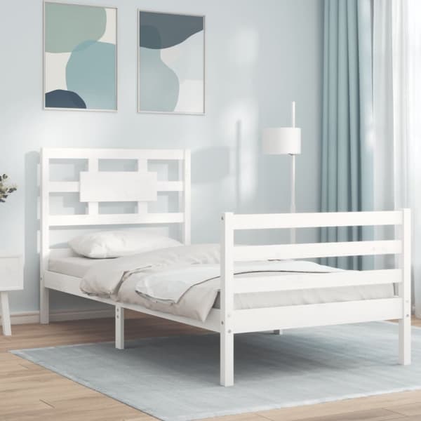vidaXL sengeramme med sengegavl 90x200 cm massivt træ hvid -  Senge & sengeramme