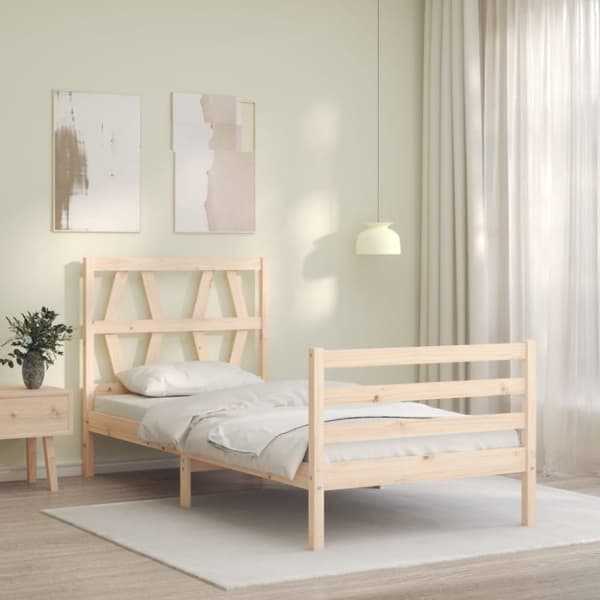 vidaXL Sängynrunko päädyllä 90x200 cm täysi puu - Sängyt & sängynrungot