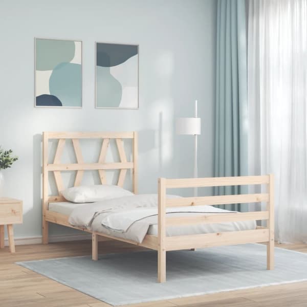 vidaXL Sängynrunko päädyllä 90x200 cm täysi puu - Sängyt & sängynrungot