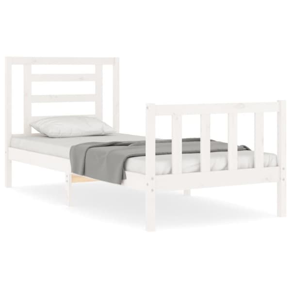 vidaXL Sängram med huvudgavel vit 90x200 cm massivt trä - Sängar & sängramar