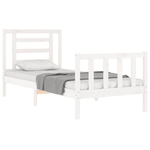 vidaXL Sängram med huvudgavel vit 90x200 cm massivt trä - Sängar & sängramar