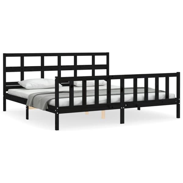 vidaXL sengeramme med sengegavl 200x200 cm massivt træ sort - Senge & sengeramme