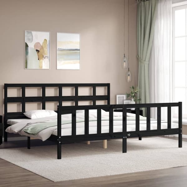 vidaXL sengeramme med sengegavl 200x200 cm massivt træ sort - Senge & sengeramme