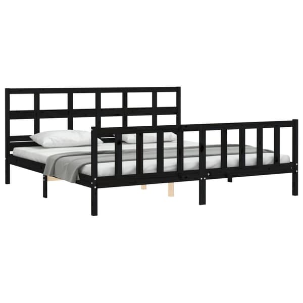 vidaXL sengeramme med sengegavl 200x200 cm massivt træ sort - Senge & sengeramme