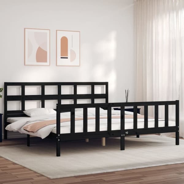 vidaXL sengeramme med sengegavl 200x200 cm massivt træ sort -  Senge & sengeramme